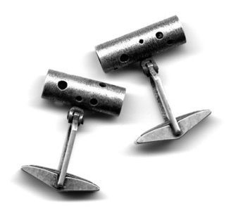ASTRAL $110-sterling silver cufflinks with swiveling perforated tubes and mizzy surface texture (3/4" tubes)